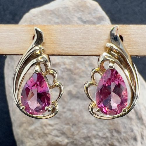 9ct Gold Pear Cut Pink Sapphire Stud Earring