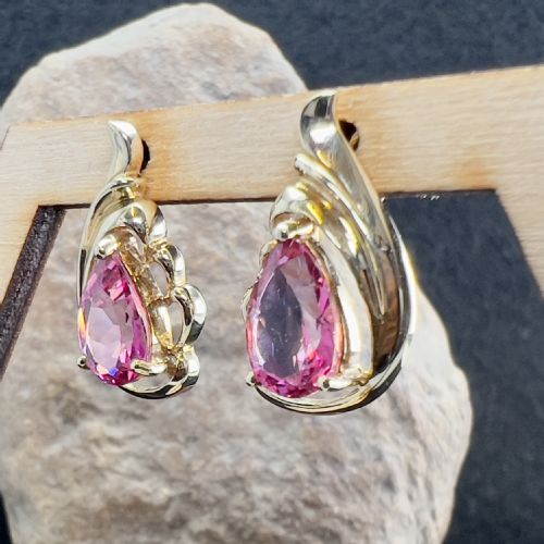 fig 1. 9ct Gold Pear Cut Pink Sapphire Stud Earring