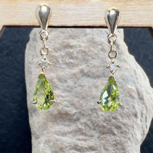 9ct Gold Peridot & Diamond Drop Stud Earrings