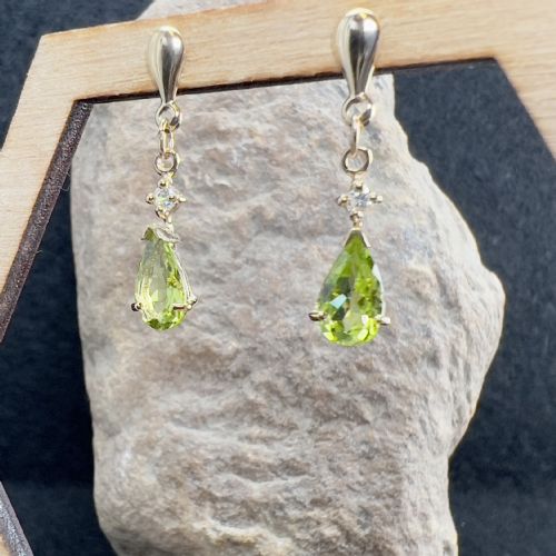 fig 1. 9ct Gold Peridot & Diamond Drop Stud Earrings
