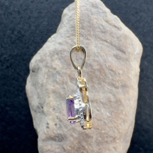 9CT GOLD AMETHYST DIAMOND PENDANT NECKLACE - ADDITIONAL PHOTO 2