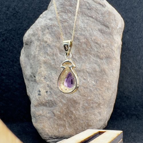 9CT GOLD AMETHYST DIAMOND PENDANT NECKLACE - ADDITIONAL PHOTO 5