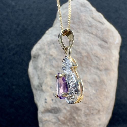 9CT GOLD AMETHYST DIAMOND PENDANT NECKLACE - ADDITIONAL PHOTO 6