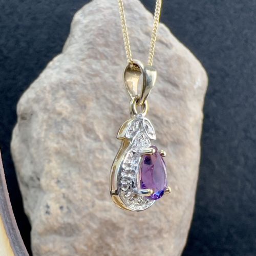 9CT GOLD AMETHYST DIAMOND PENDANT NECKLACE - ADDITIONAL PHOTO 7