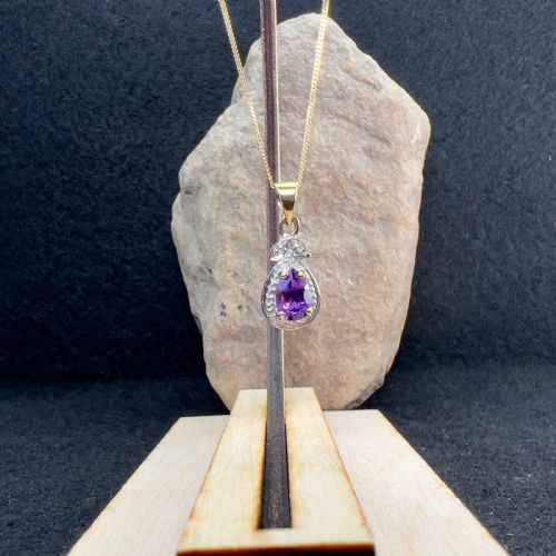 9CT GOLD AMETHYST DIAMOND PENDANT NECKLACE - ADDITIONAL PHOTO 9