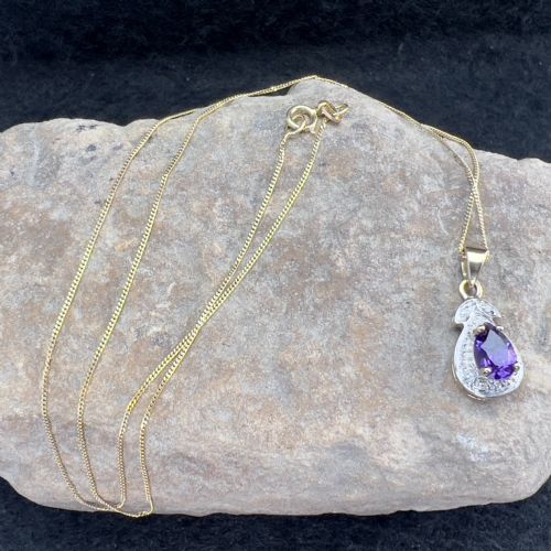 9CT GOLD AMETHYST DIAMOND PENDANT NECKLACE - ADDITIONAL PHOTO 10