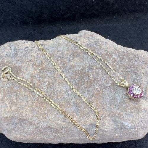 9CT GOLD RUBY DIAMOND CLUSTER PENDANT NECKLACE - ADDITIONAL PHOTO 9