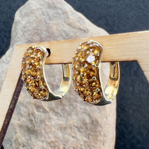 fig 1. 9ct Gold Whiskey Quartz Hinged Back Earrings