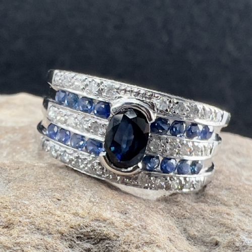 9ct White Gold Sapphire & Diamond Ring
