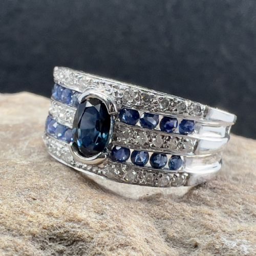 fig 1. 9ct White Gold Sapphire & Diamond Ring