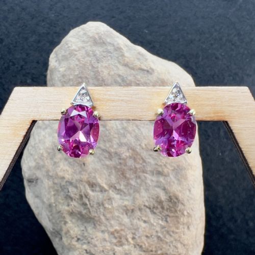 9ct Gold Diamond & Pink Sapphire Stud Earrings