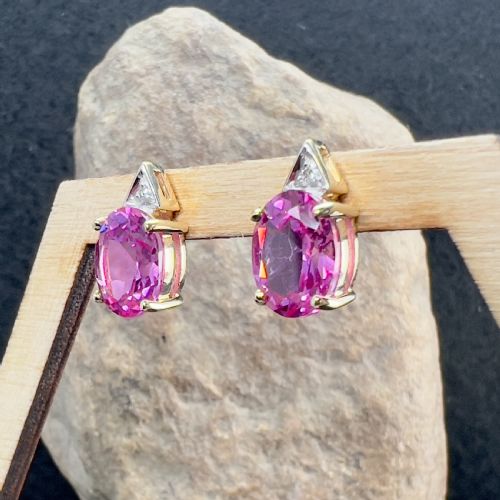 fig 1. 9ct Gold Diamond & Pink Sapphire Stud Earrings