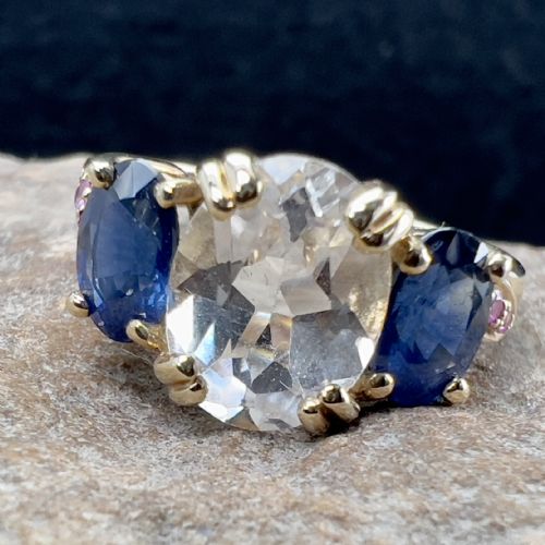 fig 1. 9ct Gold White, Blue & Pink Sapphire Dress Ring
