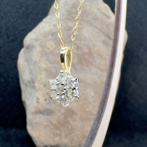 9CT GOLD DIAMOND 035CT CLUSTER PENDANT NECKLACE - ADDITIONAL PHOTO 1