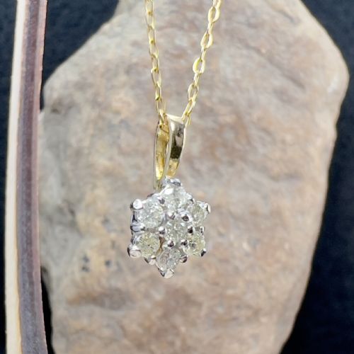 9CT GOLD DIAMOND 035CT CLUSTER PENDANT NECKLACE - ADDITIONAL PHOTO 2