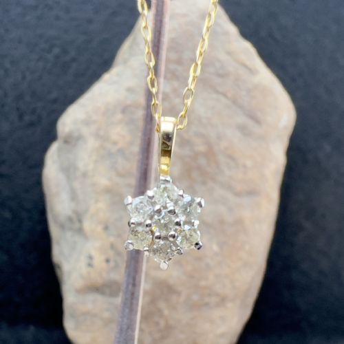 9CT GOLD DIAMOND 035CT CLUSTER PENDANT NECKLACE - ADDITIONAL PHOTO 3