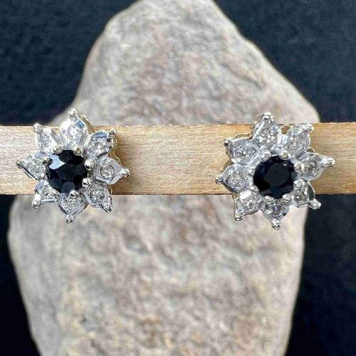 9ct Gold Sapphire & Diamond Cluster Stud Earrings
