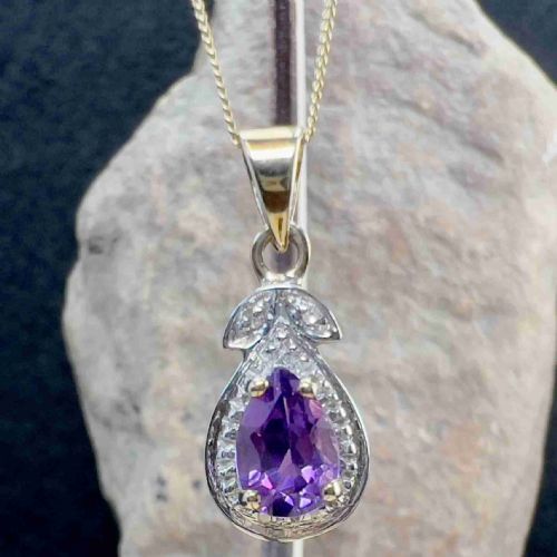 9CT GOLD AMETHYST DIAMOND PENDANT NECKLACE - ADDITIONAL PHOTO 1