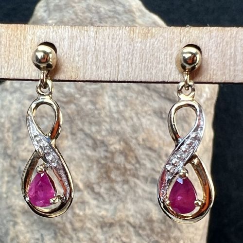 fig 1. 9ct Gold Ruby & Diamond Drop Stud Earrings