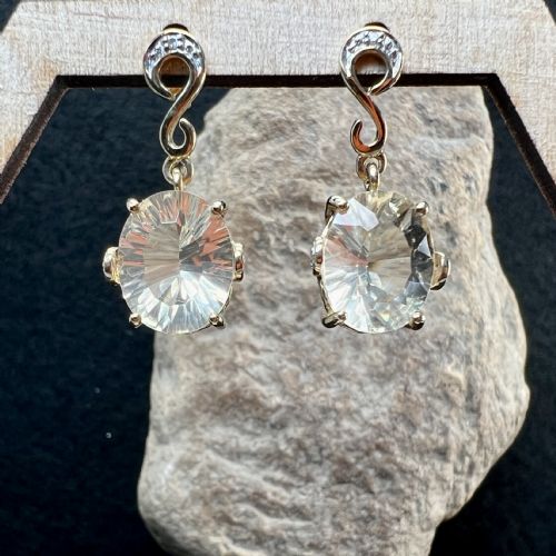fig 1. 9ct Gold Labradorite & Diamond Stud Drop Earrings