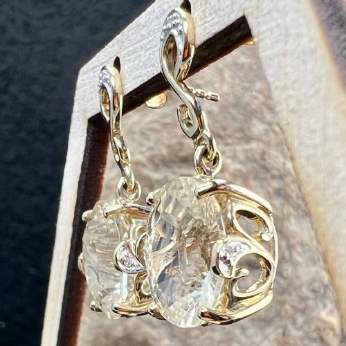 9ct Gold Labradorite & Diamond Stud Drop Earrings
