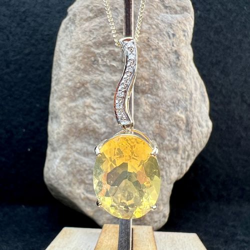 9CT GOLD DIAMOND LARGE YELLOW QUARTZ DROP PENDANT NECKLACE - ADDITIONAL PHOTO 6