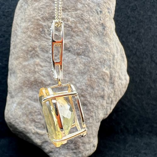 9CT GOLD DIAMOND LARGE YELLOW QUARTZ DROP PENDANT NECKLACE - ADDITIONAL PHOTO 2