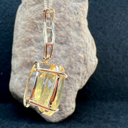 9CT GOLD DIAMOND LARGE YELLOW QUARTZ DROP PENDANT NECKLACE - ADDITIONAL PHOTO 4