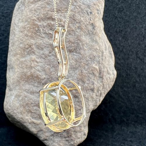 9CT GOLD DIAMOND LARGE YELLOW QUARTZ DROP PENDANT NECKLACE - ADDITIONAL PHOTO 5