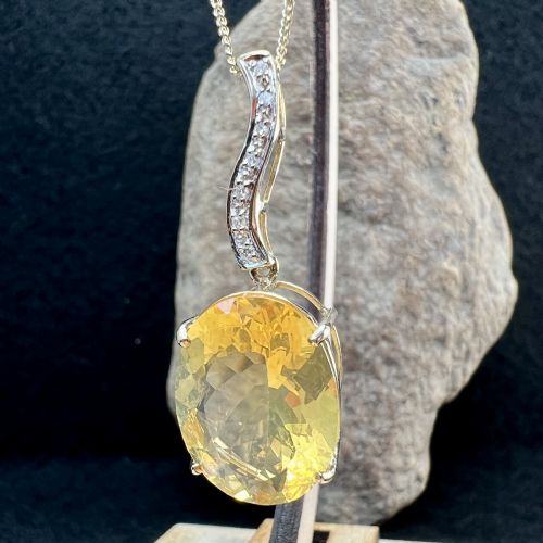 9CT GOLD DIAMOND LARGE YELLOW QUARTZ DROP PENDANT NECKLACE - ADDITIONAL PHOTO 7
