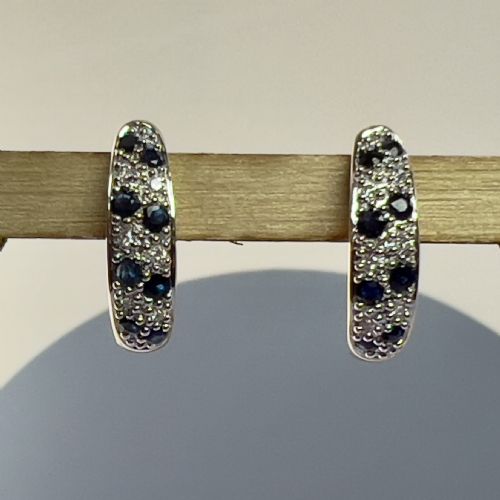 fig 1. 9ct Gold Sapphire & Diamond Curly Stud Earring
