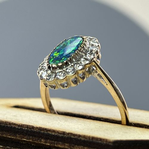 9ct Gold Victorian Opal Doublet & White Spinel Ring, Chester 1894