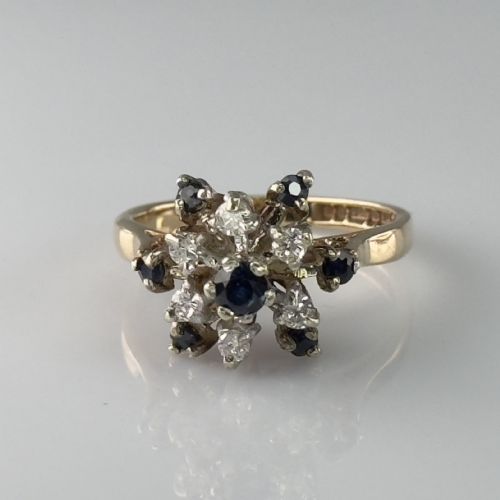 9ct Gold Diamond & Sapphire Starburst Cluster Ring