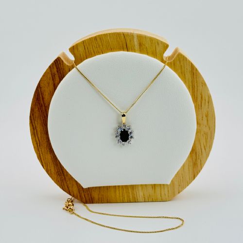 9CT GOLD SAPPHIRE WHITE ZIRCON CLUSTER PENDANT - ADDITIONAL PHOTO 2