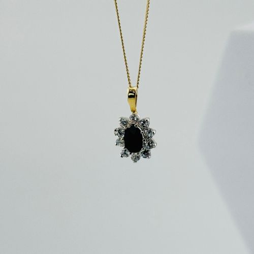 9CT GOLD SAPPHIRE WHITE ZIRCON CLUSTER PENDANT - ADDITIONAL PHOTO 3