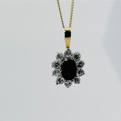 9CT GOLD SAPPHIRE WHITE ZIRCON CLUSTER PENDANT - ADDITIONAL PHOTO 4