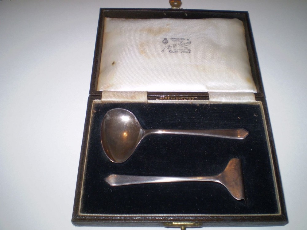 Boxed Hallmarked Silver Spoon and Pusher Birmingham 1924