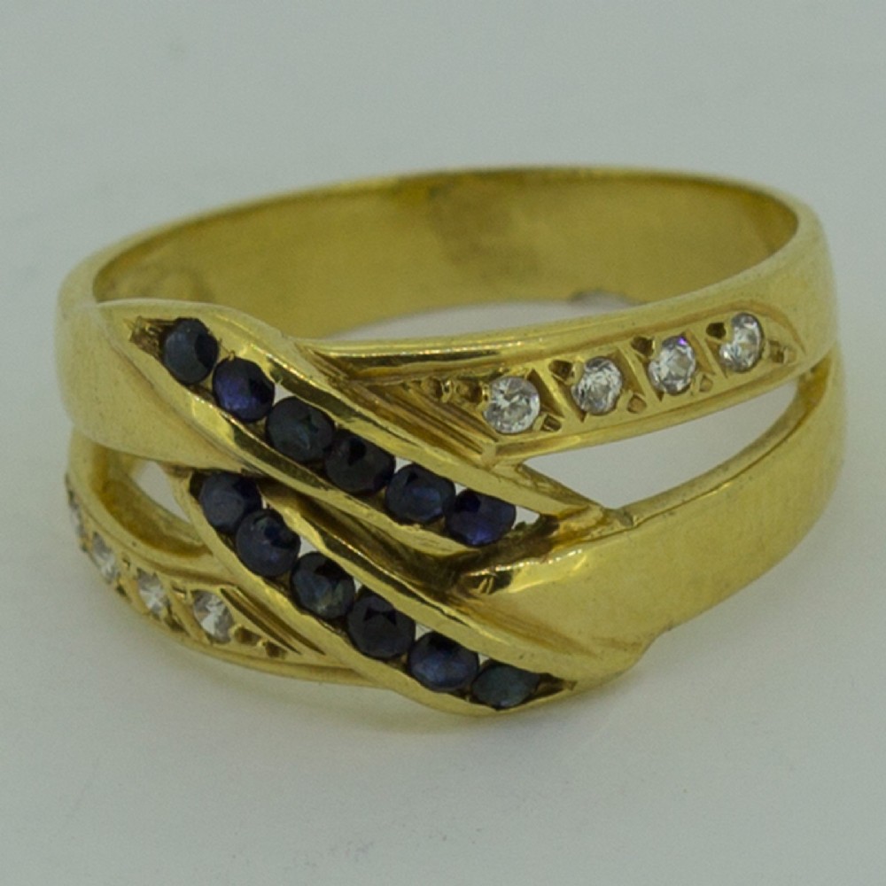 Fine Heavy Weight Art Deco 18ct Yellow Gold Sapphire & White Sapphire Ring  