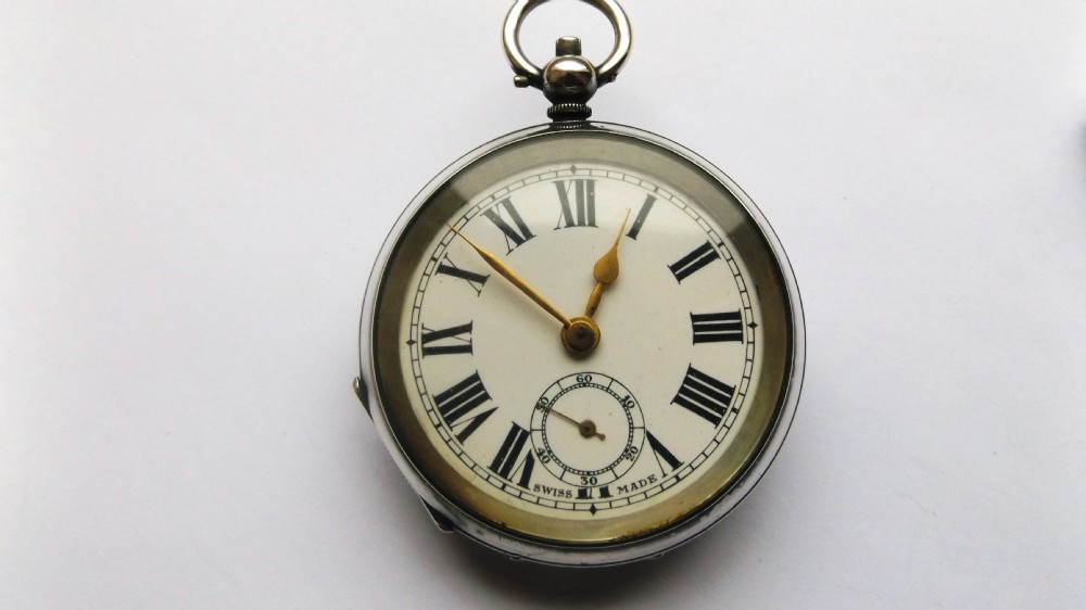 Antique Silver Cased Open Face Pocket Watch.