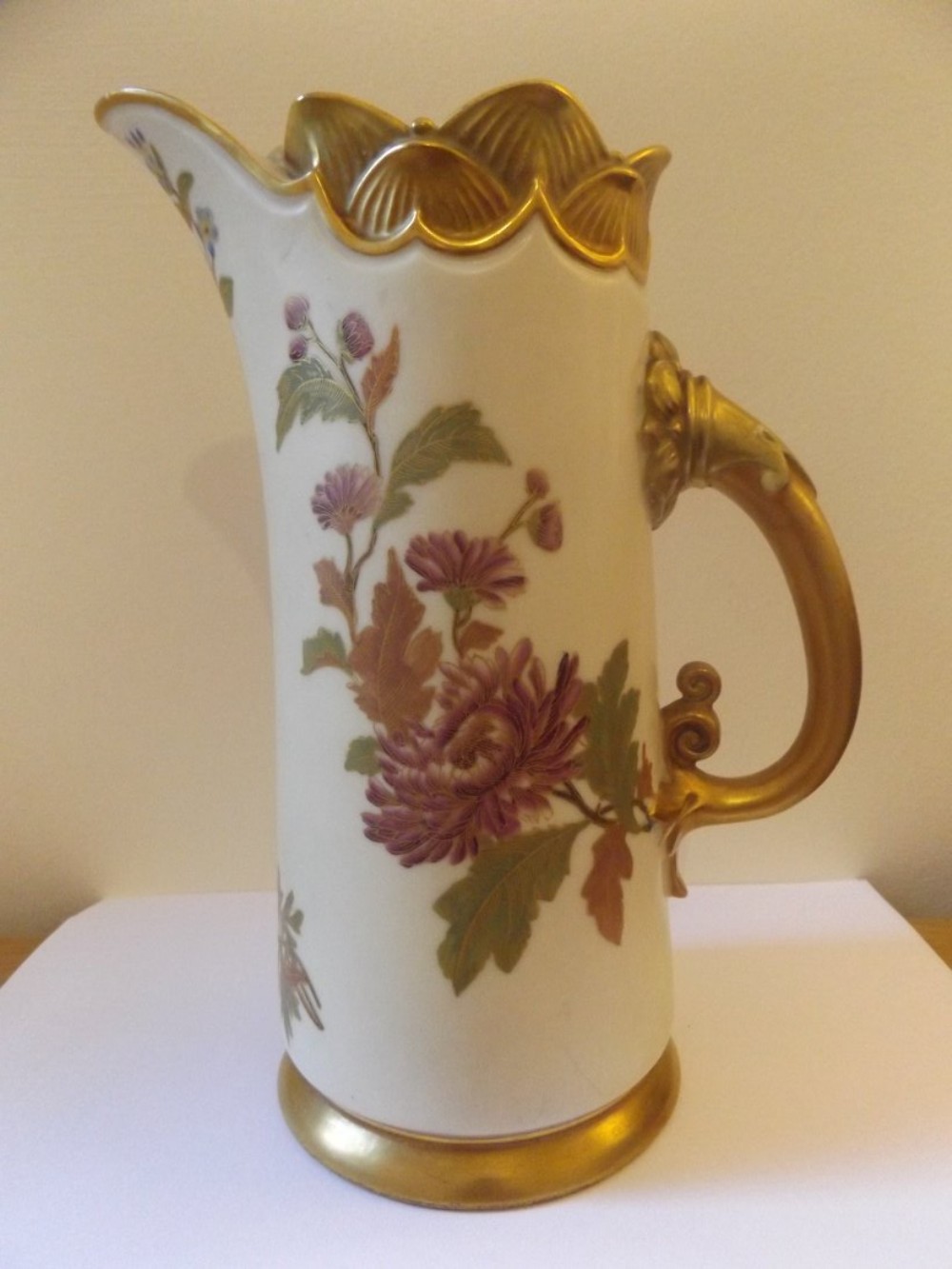 Antique Royal Worcester Jug/Vase Blush Ivory with Wildflower Pattern c1889