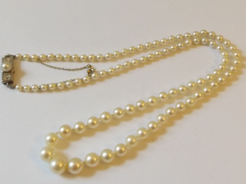 Stunning Antique Graduating Pearl Necklace With 18ct White Gold and Diamond Clasp