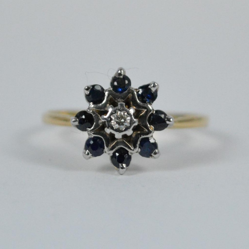 Art Deco 18ct Gold Sapphire & Diamond Cluster Ring