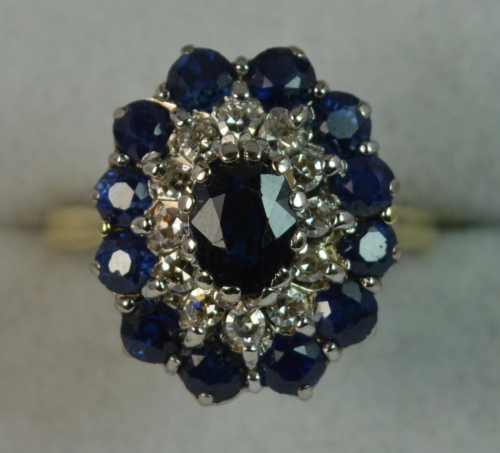 Large Sapphire & Diamond 18ct Gold Ladies Engagement Ring 1930s