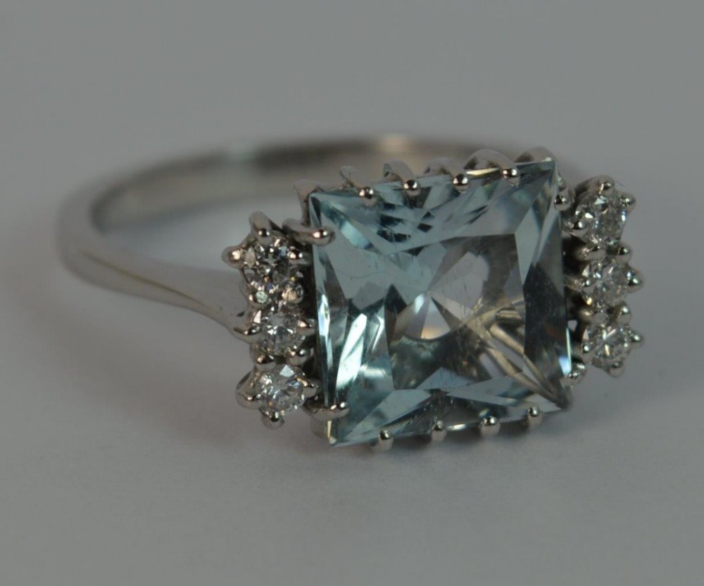 Stunning 1940s 5.75ct Aquamarine & Diamond 18ct White Gold Ring