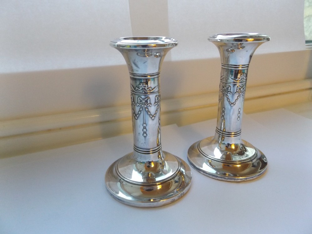 Lovely Pair of Edwardian Silver Candlesticks View IV