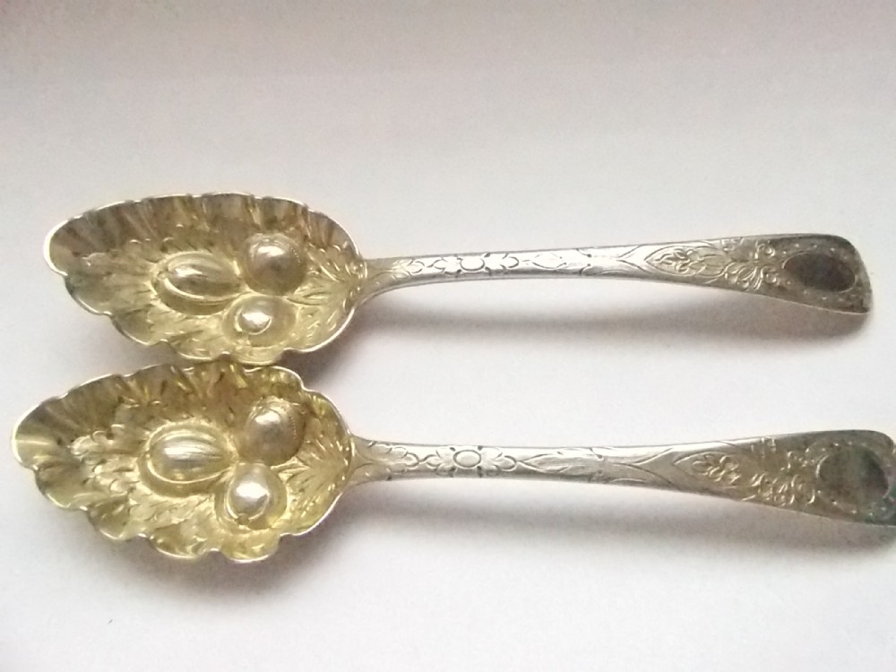 Lovely Pair of Georgian Silver Berry Spoons