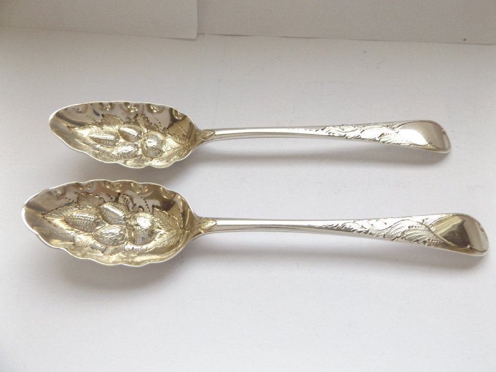 Super Pair of George 111 Silver Berry Spoons Bateman View II