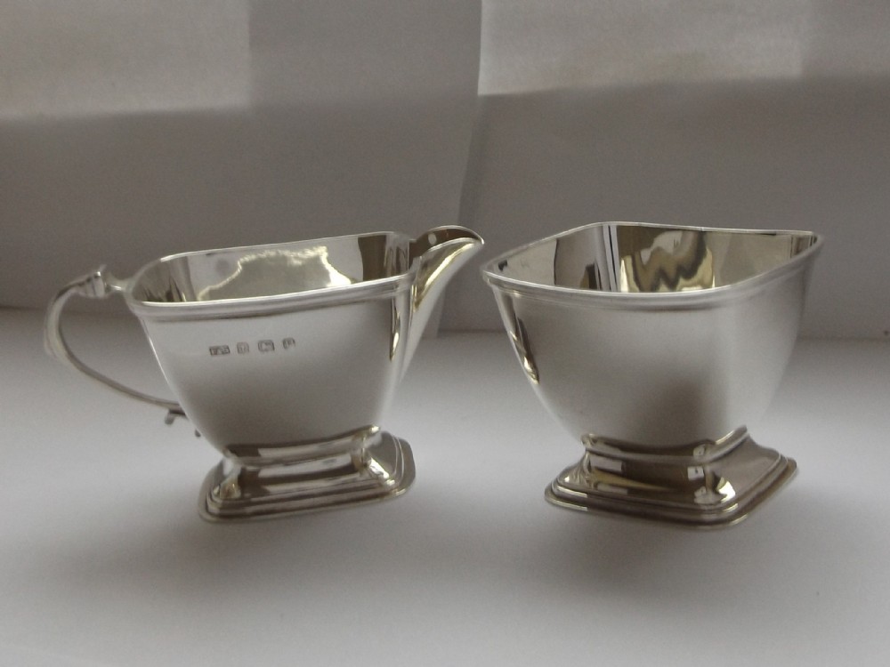 Art Deco Hallmarked Silver Sugar Bowl & Cream Jug
