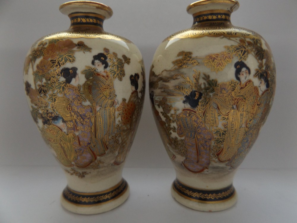 Lovely Pair of Japanese Satsuma Miniature Vases