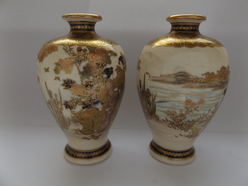 Lovely Pair of Japanese Satsuma Miniature Vases View II